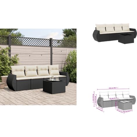 5-tlg. Garten-Sofagarnitur mit Kissen Schwarz Poly Rattan - Gartenmöbel Set - PE-Rattan Möbel - Outdoor Sofa - Esstisch - Lounge Garnitur (1/3)