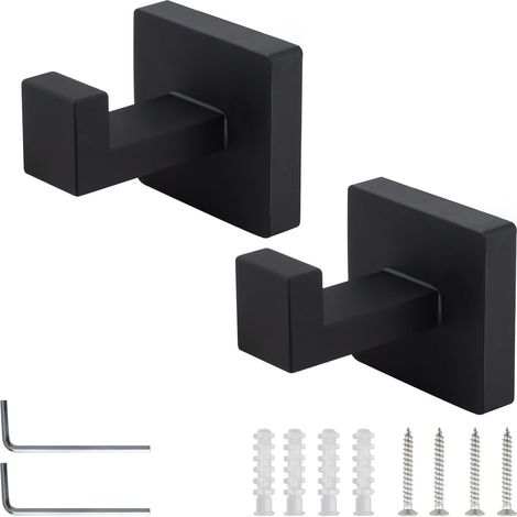 Lot de 2 Crochet Salle Bain à Percer, Patère Murale en Acier Inoxydable , Montage Caché avec Socle Carré et Outils d’Installation, pour Bain (1/5)