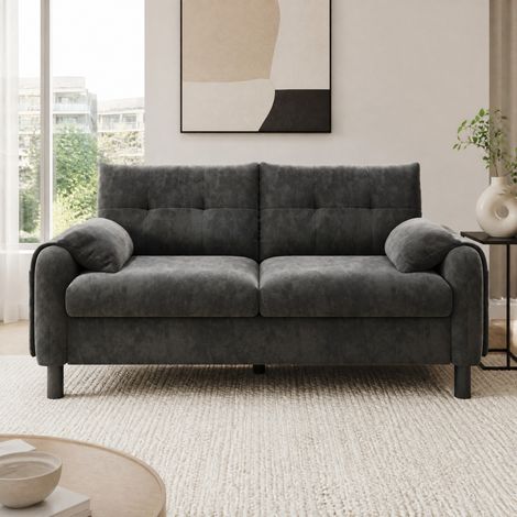 Sofá de 2 plazas 158/80/88,5 cm gris en chenilla con bolsillos laterales (1/5)