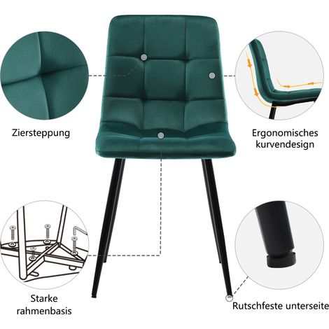 Table à manger 120x70cm noire avec 4 chaises, ensemble salle à manger moderne, chaises en velours vert foncé, pieds en fer noirs pour cuisine (1/5)