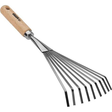 Balai de jardin à gazon 8 dents 13Cm Manche bois Inox et Fer forgés à la main VITO (1/5)