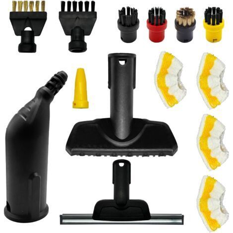 QORVA-Lot de 14 accessoires pour nettoyeur vapeur Kärcher SC1-SC5 Brosses rondes, chiffons en microfibre, brosse à joints, buse manuelle ABS et nylon (1/5)