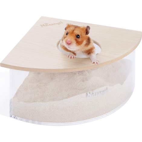 Bac à sable pour animaux : bac à sable en acrylique pour hamsters, souris, gerbilles ou autres petits animaux de compagnie (triangle, bois de burlywood) (1/5)