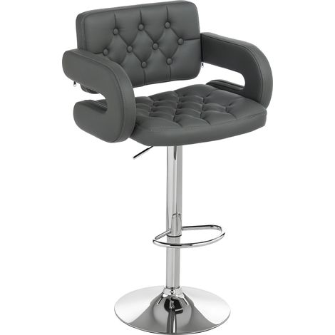 HOMCOM Adjustable Height Barstool Steel Pole PU Leather Bistro Home Kitchen Gery (1/5)