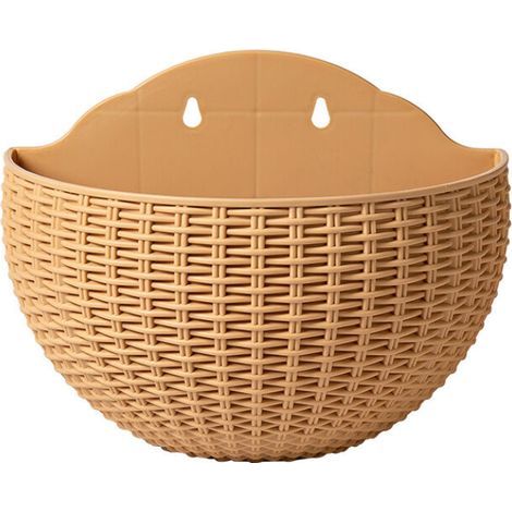 Maceta pequeña de imitación de ratán verde oscuro para cultivo hidropónico, maceta colgante semicircular sin necesidad de taladrar, ideal para la decoración de jardines. (1/3)