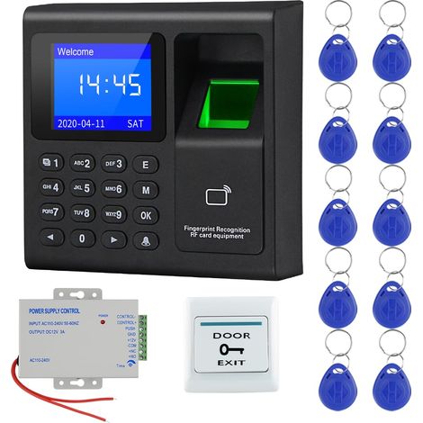 Systèmes de sécurité avec empreintes digitales pour entreprise avec interrupteur de porte, alimentation, 10 porte-clés ID 125 kHz, sans serrure (1/5)