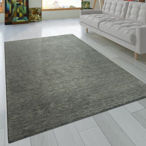 Paco Home Teppich Wohnzimmer Kurzflor Naturfaser Einfarbig Handgearbeitet Gabbeh 120x170 cm, Grau