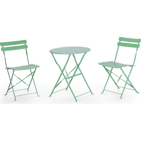 Tavolino Tondo con Sedie Rebecca Mobili Daflah 71x60x60 Acciaio Verde Moderno SET 3 pz