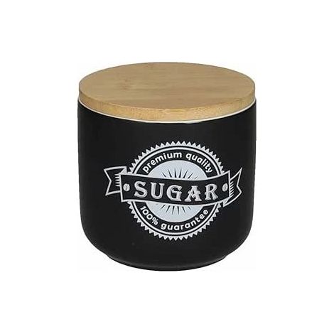 BRANDANI - BARATTOLO SUGAR NEW BONE CHINA NERO CON TAPPO IN BAMBU' D. 10X h. 9 cm ART. 53842