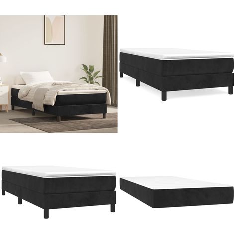 Sommier à lattes de lit avec matelas Noir 90x190 cm Velours - Lit Double - Lit Tapissier - Literie - Chambre À Coucher - Matelas Moelleux - Home & Living (1/5)