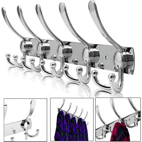 Stainless Steel Wall Mounted Coat Rack, Coat Hooks Wall Mounted Hook for Coats Towels Bathrobes (Silver, 15 Hooks, 2pcs) (1/5)
