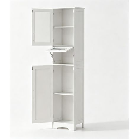 Colonna bagno freestanding bianca in MDF con 1 cassetto, 2 ante e ripiani regolabili (1/5)