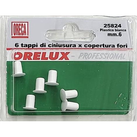 6 PEZZI - TAPPI DI CHIUSURA PER COPERTURA FORI - IN PLASTICA BIANCA Ø6MM