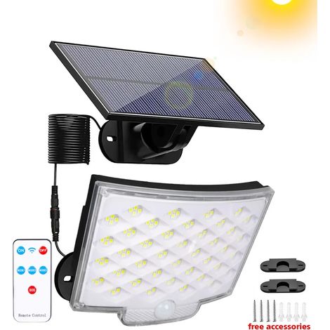 Projecteur solaire extérieur à détecteur de mouvement (160 LED), panneau séparé, 3 modes d'éclairage, compatible avec jardin, garage et appliques murales étanches. (1/5)