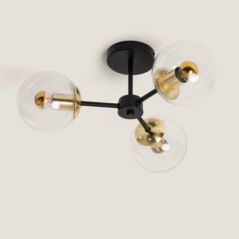 Plafonnier Métal et Verre Wassily Gold 3 Spots  Noir