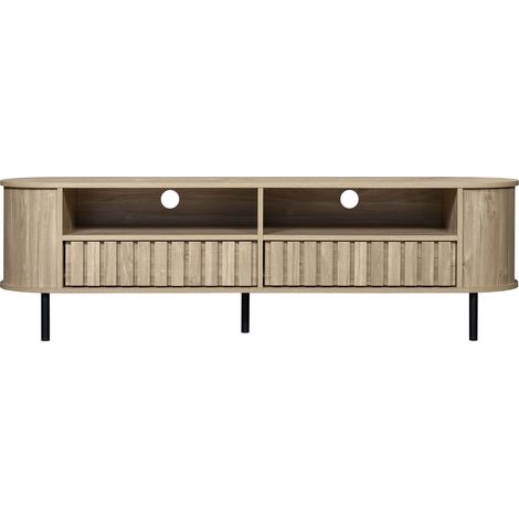 CAIziMeuble TV 160 x 40 x 48 cm, lowboard avec 2 caissons, meuble de salon avec 2 tiroirs, couleur bois naturel, en MDF, avec 5 pieds de soutien, adapté aux téléviseurs de 65 pouces