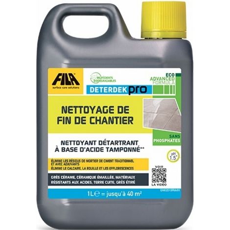 Fila – Nettoyant acide pour sols 1L – Élimine résidus de chantier et efflorescences – Multi-surface : terre cuite, grès cérame, céramique