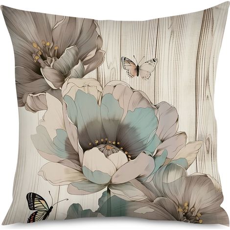 Housse de coussin fond bois wengé et hortensias (1/5)