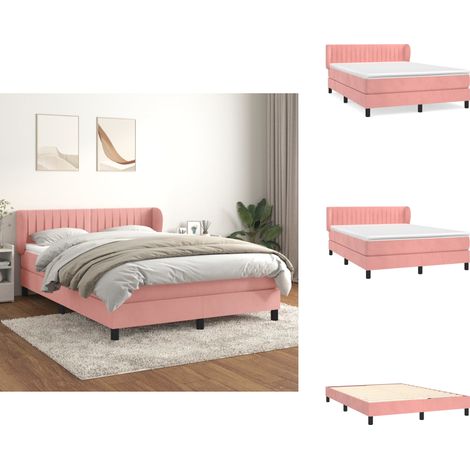 Sommier à lattes de lit avec matelas Rose 140x190 cm Velours - Lit Double - Lit Velours - Lit Rose - Literie - Chambre À Coucher (1/5)