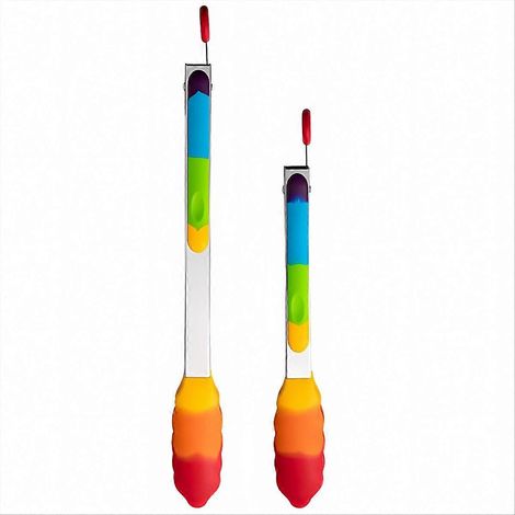 Pinces de cuisine arc-en-ciel, pinces en acier inoxydable résistant à la chaleur avec embouts en silicone, pinces en silicone de 9 et 12 pouces (1/5)