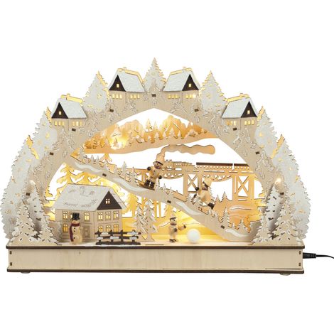 HGD LED-Schwibbogen Winterromantik 15-flammig 34 x 30 cm warmweiß natur