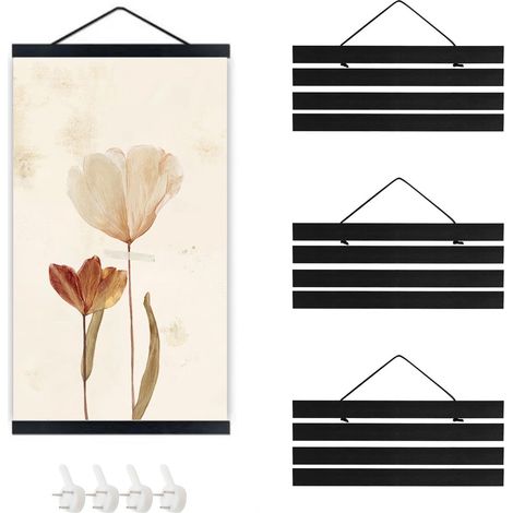 4 Pièces Porte Affiche, 21 cm Cadre Magnetique, en Bois A4 Cadre Poster Magnétique, Noir Porte Affiche-Magnetique, avec Corde et Clous, pour Affiches et Photos (1/5)