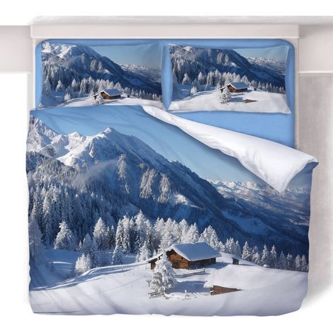 COPRIPIUMINO Rasatello HD FOTOGRAFICO BAITA neve Cm. 200X200