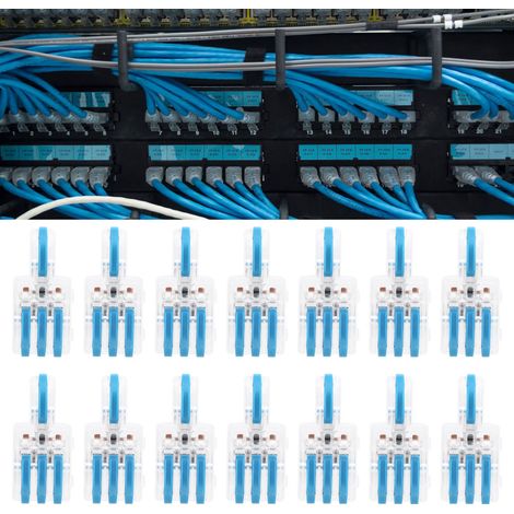 20 blocs de jonction rapide transparents de type T, connecteur répartiteur à bouton-poussoir, connecteur parallèle, une entrée et trois sorties, bleu transparent SPL-F13. (1/5)