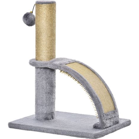 Arbre à chat PawHut de 43 cm de haut avec poteau en jute gris. (1/5)