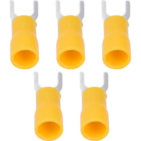 Lot de 50 cosses fourches isolées 14-12 AWG, connecteurs à sertir SV3.5-5, jaune, pour équipements électriques et câblage. (1/5)