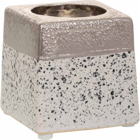 Portavelas de cerámica plateado 7x7x7 cm (1/4)