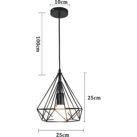 Lustre Suspension Cage forme Diamant Contemporain 25cm E27 Noir pour Salle à Manger, Bar, Salon (1/4)