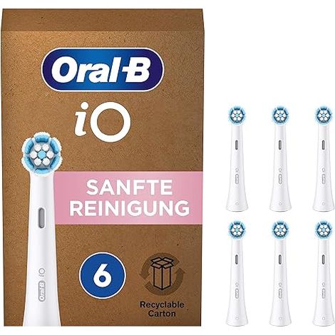 Oral-B iO Sanfte Reinigung Aufsteckbürsten für elektrische Zahnbürste, Briefkastenfähige Verpackung, 6 Stück (1/5)