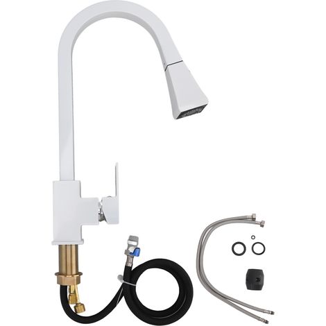 2-in-1 Küchenarmatur aus Edelstahl mit Ausziehbrause und weißer Oberfläche – Warm-/Kaltwasserregelung (1/5)