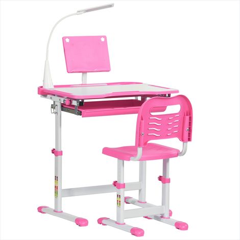 Ensemble table et chaises enfant rose avec bureau inclinable (1/5)