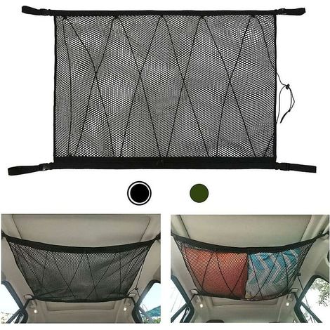 Filet de toit pour bagages, housse de voiture double couche en filet avec fermeture éclair, accessoires auto, sac de rangement deux-en-un avec cordon de serrage et fermeture éclair (noir) (1/5)