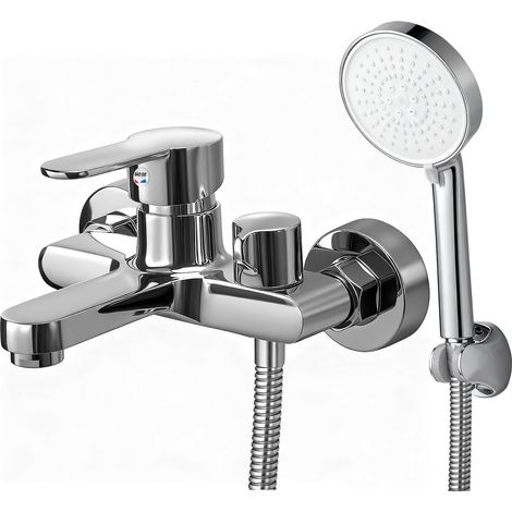 Mitigeur de Baignoire Robinet de Baignoire Laiton Mitigeur Bain avec Douchette 5 Jets Mitigeur de Bain avec Bouton Rotatif Latéral Robinet de Douche Mural pour Salle de Bain Chromé (1/5)