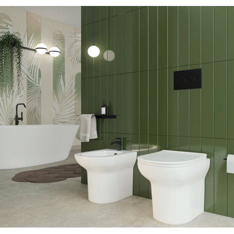 Sanitari filomuro serie AMBROSIA: vaso, bidet, copriwater soft-close - Bianco Lucido (1/5)