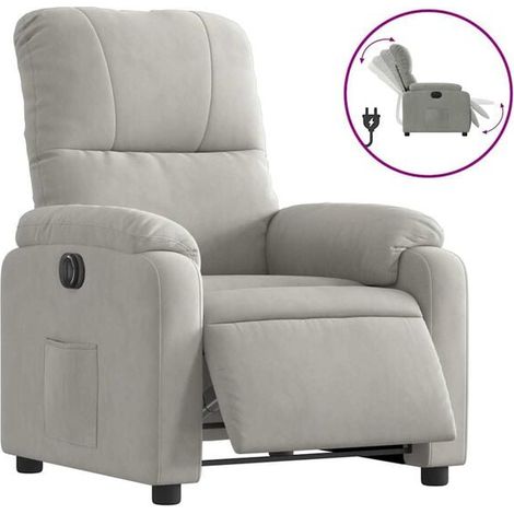 Fauteuil inclinable électrique gris clair, en tissu microfibre. (1/5)