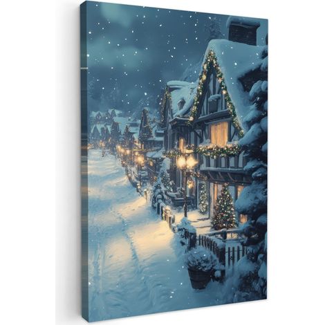 CUADRO EN LIENZO Pueblo navideño - Navidad - Nieve - Invierno Cuadros Grande 80x120 cm
