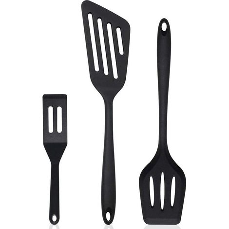 Juego de 3 piezas de espátula de silicona, juego económico, negro, sin BPA, resistente al calor, antiadherente, antideslizante, se puede colgar, apto para lavavajillas, espátula, batidor (1/5)