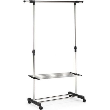 Portant à vêtements extensible - JUANIO - Confortime - L.89-145 x H.90-160 cm - Étagère inférieure - Roulettes avec frein