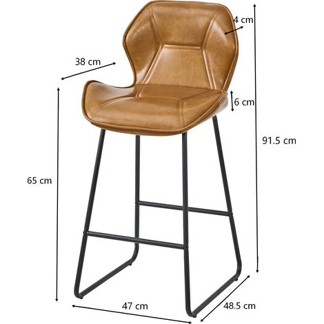 2 tabourets de bar en simili cuir avec dossier et structure métallique. Adaptés à cuisine,bar et salle à manger,finition cognac brun. (1/5)