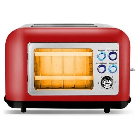 Kitchencook - Toasteoglassred - Grille-pain Avec Fenêtre - 2 Larges Fentes - 800 W - Rouge (1/3)