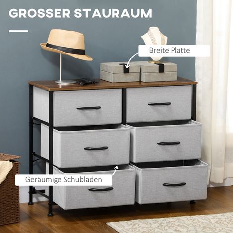 Commode 6 tiroirs en tissu, buffet de rangement 80x30x62.5 cm, couleur marron-noir-gris (1/4)