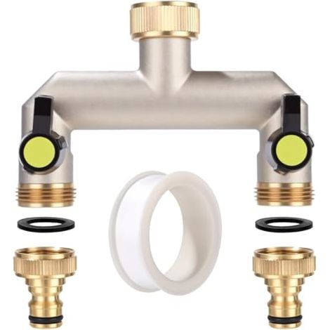 Robinet distributeur 2 voies en laiton nickelé 3/4 pouce avec interrupteur séparé pour jardin et cuisine (1/5)
