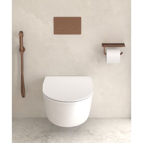Kroos – Douchette WC mural ronde – Or rose brossé – Laiton – Filetage plomberie 1/2" – Installation facile (1/4)