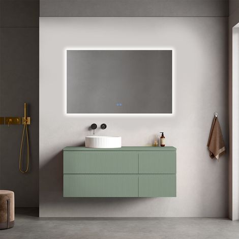 Mobile bagno sospeso cannettato reversibile 120 cm Verde Salvia per Lavabo d'appoggio Specchio Quadro Retroilluminato - Fiji Paint Top Canneté (1/4)