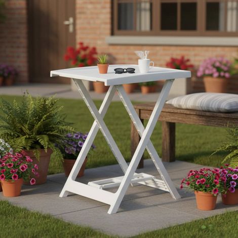 Dmora - Tavolo da esterno 0, Tavolo rettangolare pieghevole da campeggio, Tavolo da giardino multiuso, 100% Made in Italy, Cm 50x47h65, Bianco (1/3)