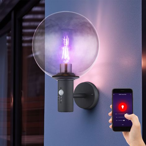 Applique murale LED avec détecteur de mouvement, applique d'extérieur, dimmable avec télécommande, lampe de façade, verre fumé, changement de couleur RGB, acier inoxydable, 8,5W 806lm blanc chaud, LxP (1/5)
